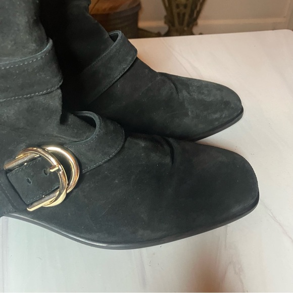Stuart Weitzman Britain Suede Boots Black and‎ Gold 10 - Picture 8 of 10